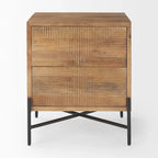 Table d'appoint 2 tiroirs en bois massif marron clair avec cadre en fer noir - 22L x 22P x 26H