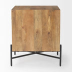 Table d'appoint 2 tiroirs en bois massif marron clair avec cadre en fer noir - 22L x 22P x 26H