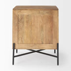 Table d'appoint 2 tiroirs en bois massif marron clair avec cadre en fer noir - 22L x 22P x 26H
