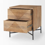 Table d'appoint 2 tiroirs en bois massif marron clair avec cadre en fer noir - 22L x 22P x 26H