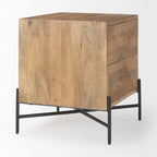 Table d'appoint 2 tiroirs en bois massif marron clair avec cadre en fer noir - 22L x 22P x 26H