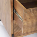Table d'appoint 2 tiroirs en bois massif marron clair avec cadre en fer noir - 22L x 22P x 26H