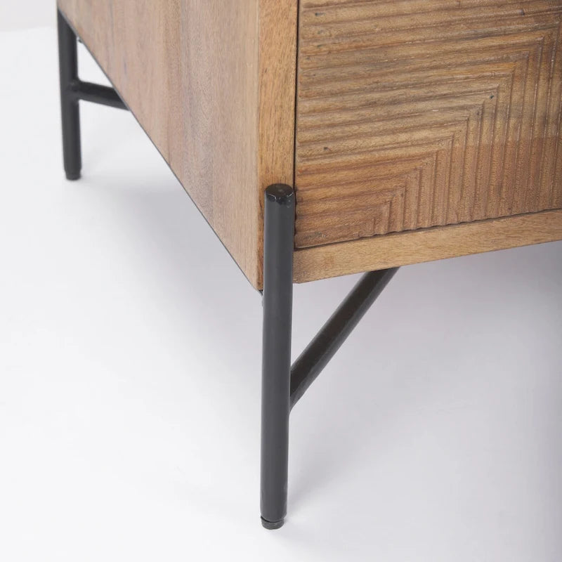 Table d'appoint 2 tiroirs en bois massif marron clair avec cadre en fer noir - 22L x 22P x 26H