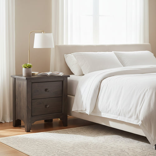 Taylor 2-Drawer Farmhouse Wood Nightstand, River Rock Brown