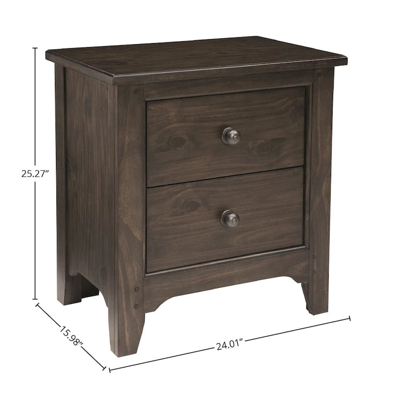 Table de chevet en bois de style ferme à 2 tiroirs, marron