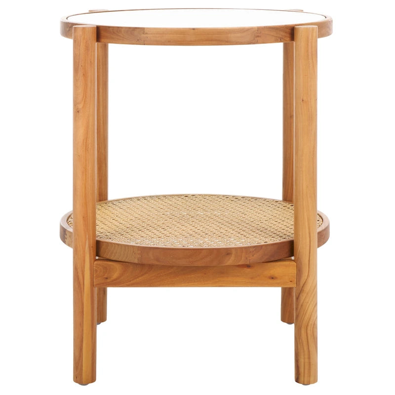 Table d'appoint en rotin et verre - 23 po larg. x 23 po prof. x 24 po haut. - 23L x 23P x 24H