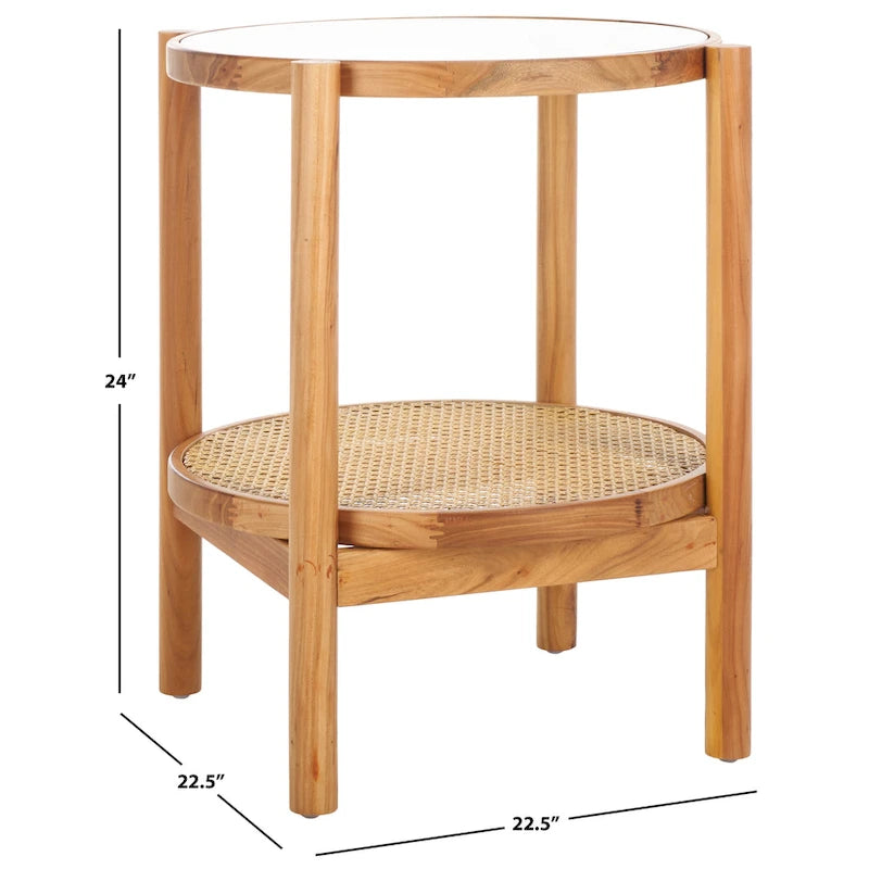 Table d'appoint en rotin et verre - 23 po larg. x 23 po prof. x 24 po haut. - 23L x 23P x 24H