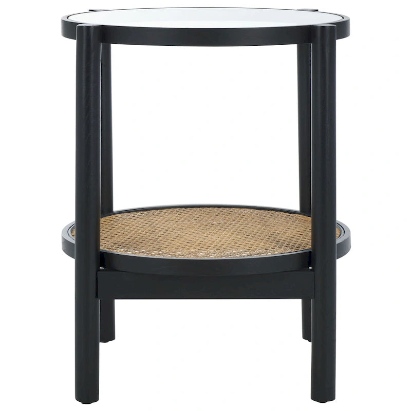 Table d'appoint en rotin et verre - 23 po larg. x 23 po prof. x 24 po haut. - 23L x 23P x 24H