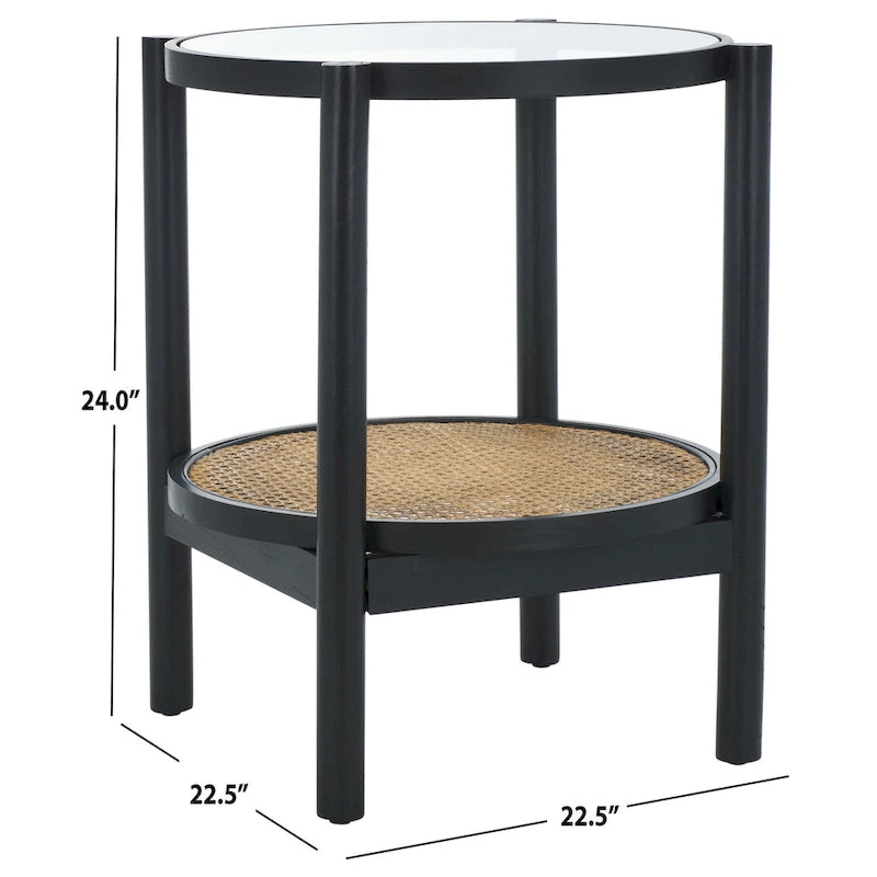Table d'appoint en rotin et verre - 23 po larg. x 23 po prof. x 24 po haut. - 23L x 23P x 24H