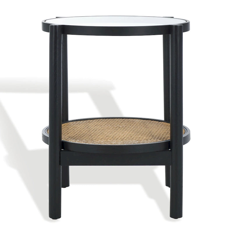 Table d'appoint en rotin et verre - 23 po larg. x 23 po prof. x 24 po haut. - 23L x 23P x 24H