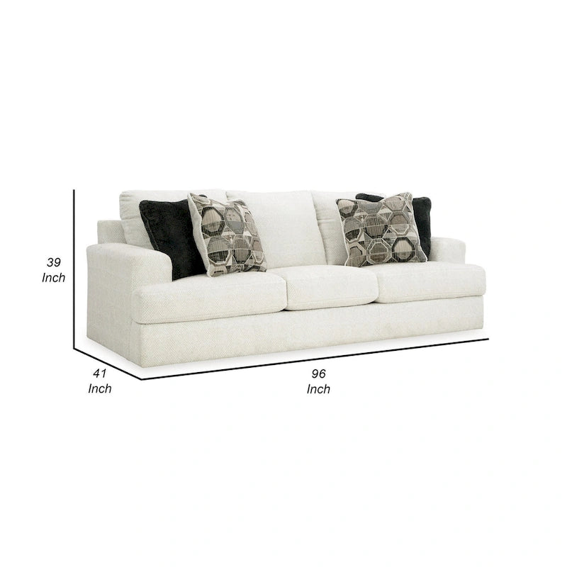 Canapé de 244 cm, Surdimensionné, 4 Coussins Décoratifs, Polyester Blanc Doux