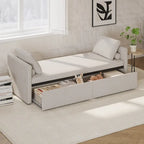 Bain de soleil moderne rembourré, lit de repos simple avec 2 tiroirs, matelas non inclus